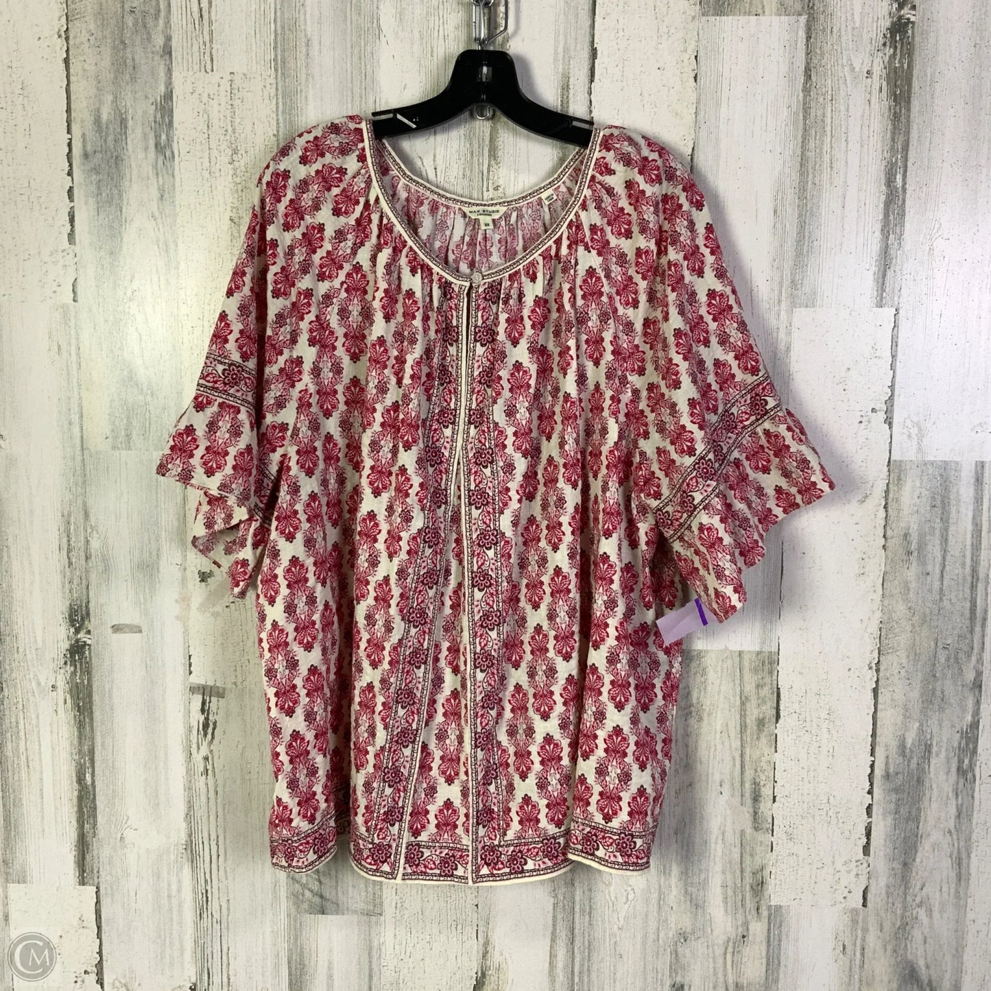 Top Short Sleeve By Max Studio In Cream & Red, Size: 3x