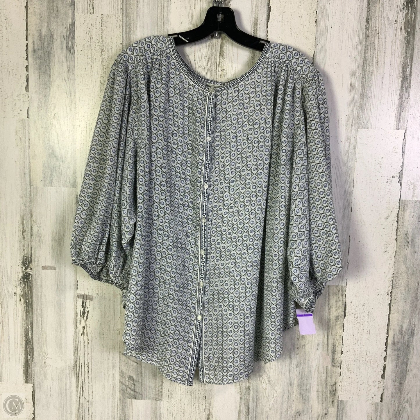 Blouse Short Sleeve By Max Studio In Blue & Cream, Size: 3x