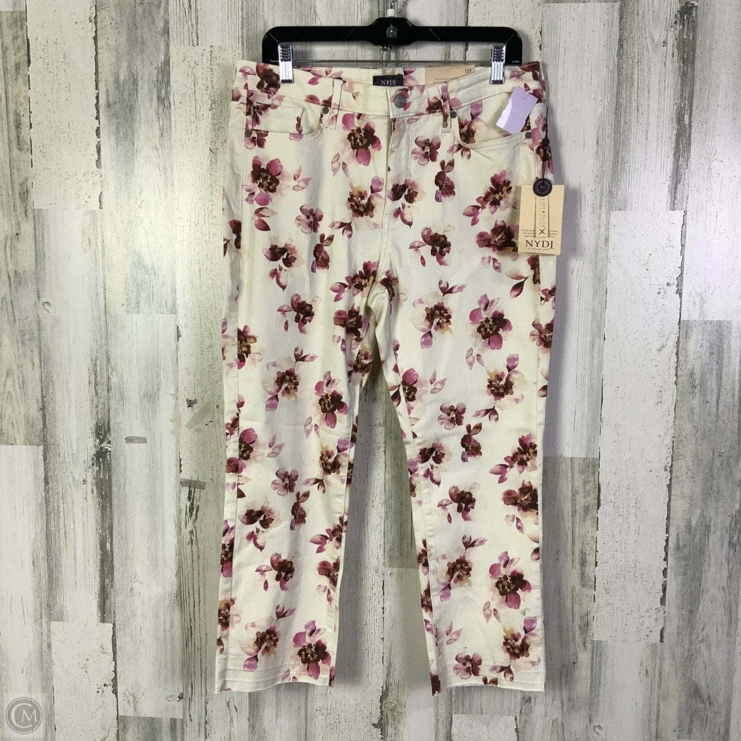 Jeans Straight By Not Your Daughters Jeans In Cream & Pink, Size: 12p