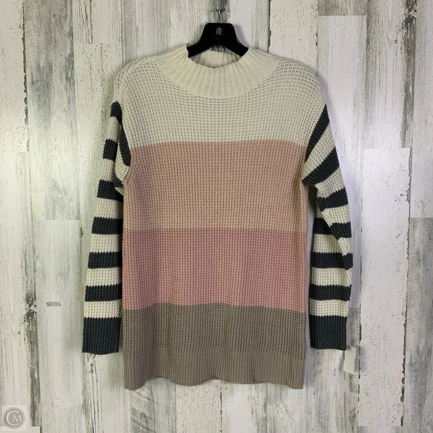 Sweater By Chaps In Cream & Grey, Size: S