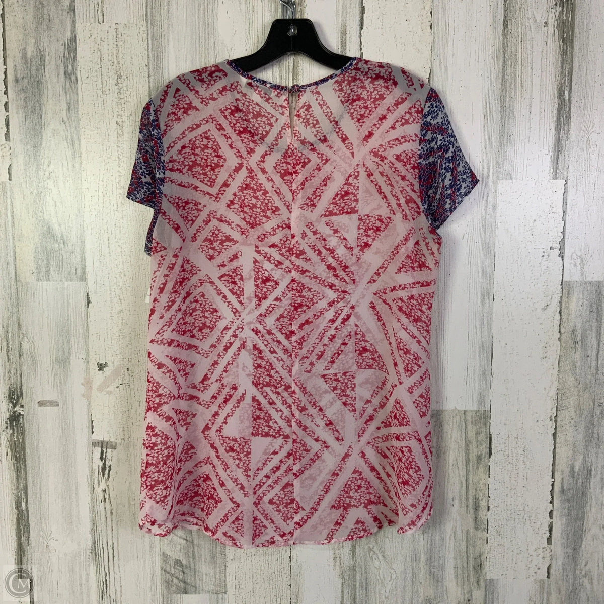 Blouse Short Sleeve By Cabi In Blue & Red & White, Size: M