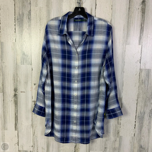 Top Long Sleeve By Lauren By Ralph Lauren In Blue & White, Size: 1x
