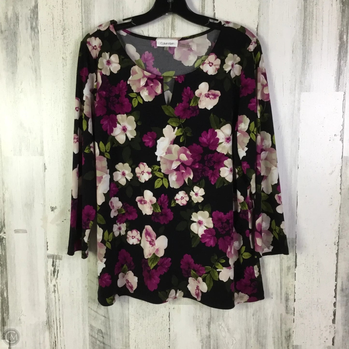 Top 3/4 Sleeve By Calvin Klein In Black & Pink, Size: L