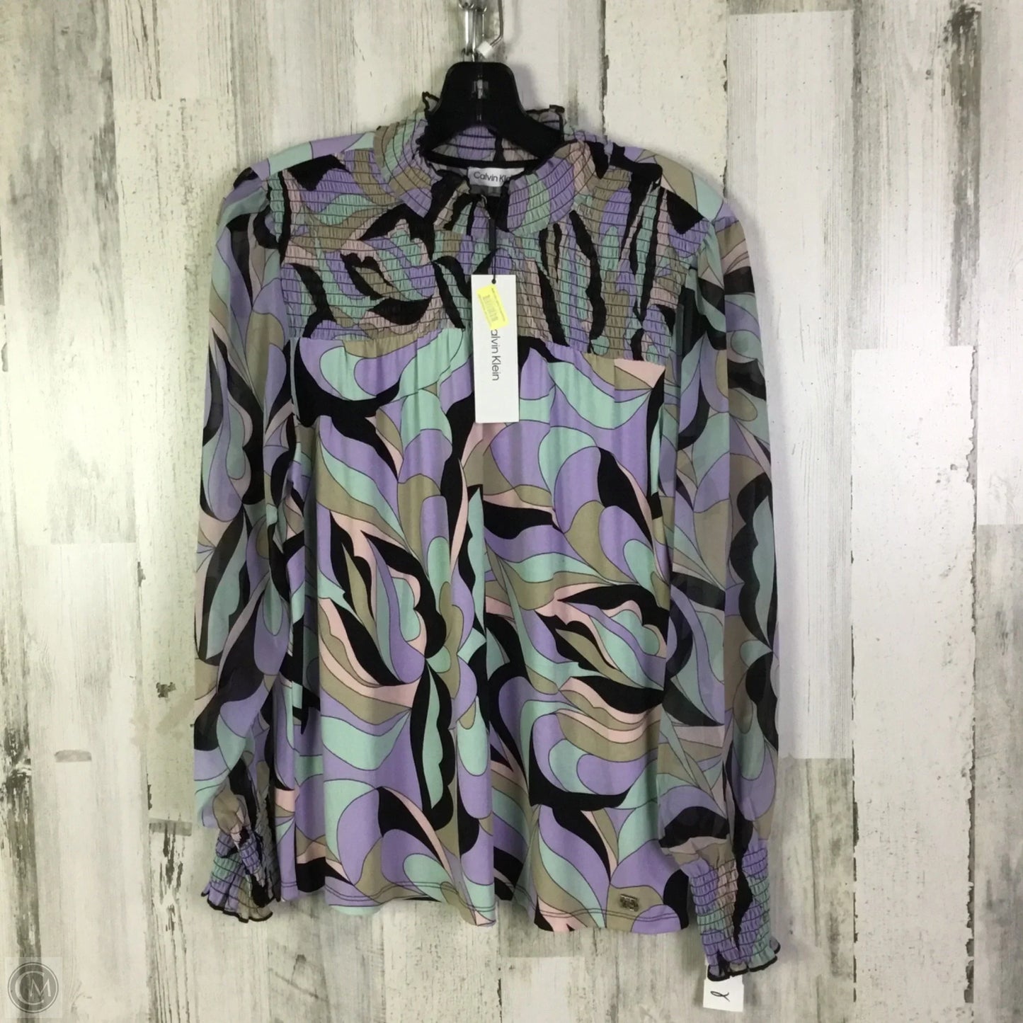 Blouse Long Sleeve By Calvin Klein In Green & Purple, Size: M