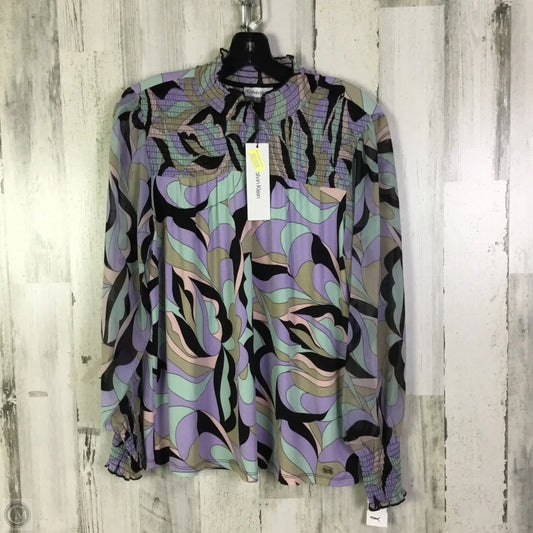 Blouse Long Sleeve By Calvin Klein In Green & Purple, Size: M