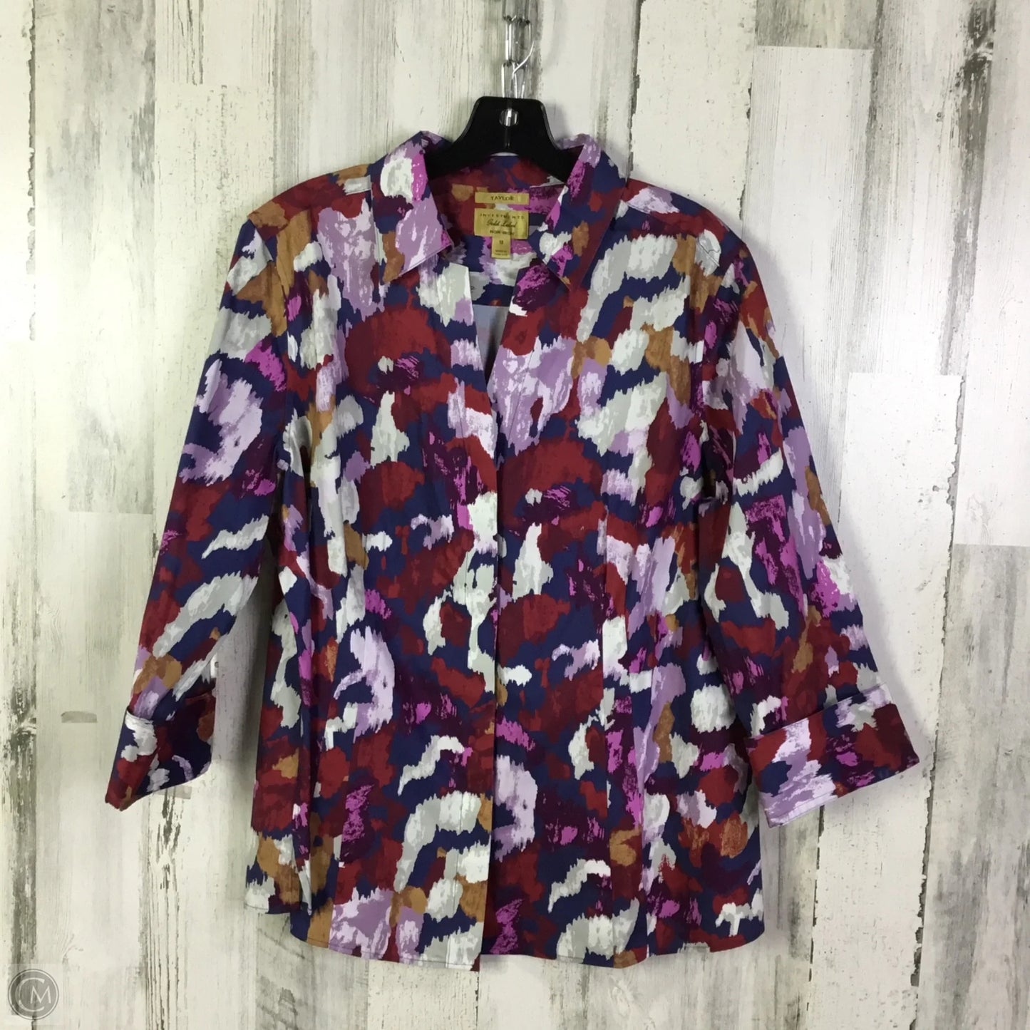 Top 3/4 Sleeve By Investments In Blue & Purple, Size: 1x