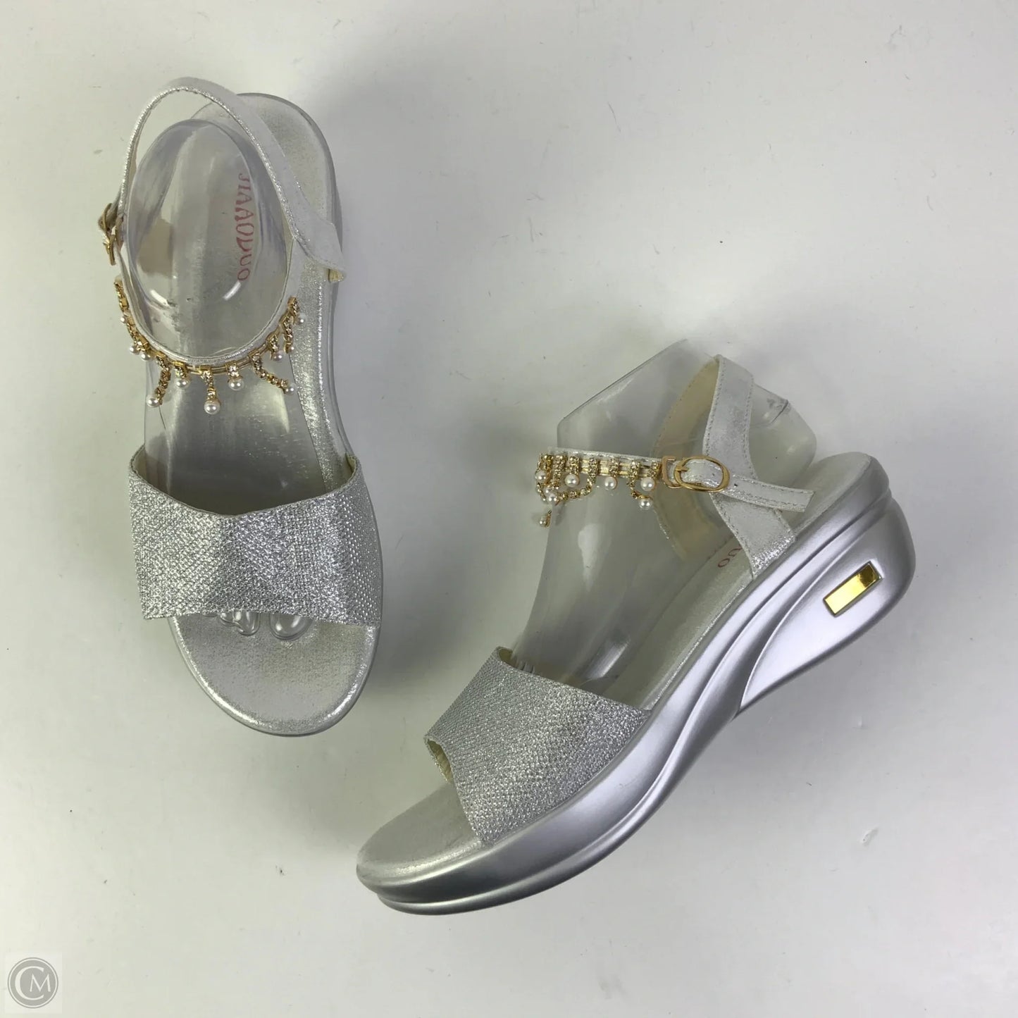 Sandals Heels Wedge By Clothes Mentor In Grey, Size: 12