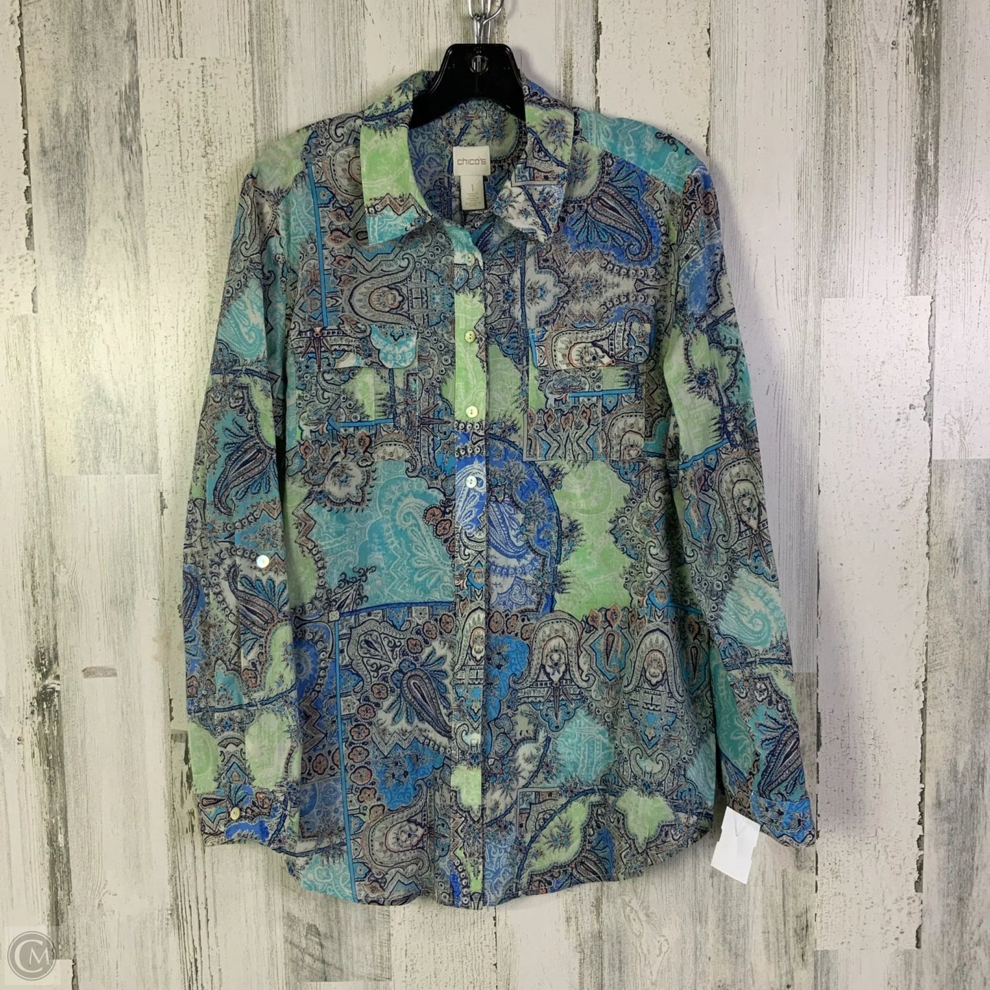 Top Long Sleeve By Chicos In Blue, Size: M