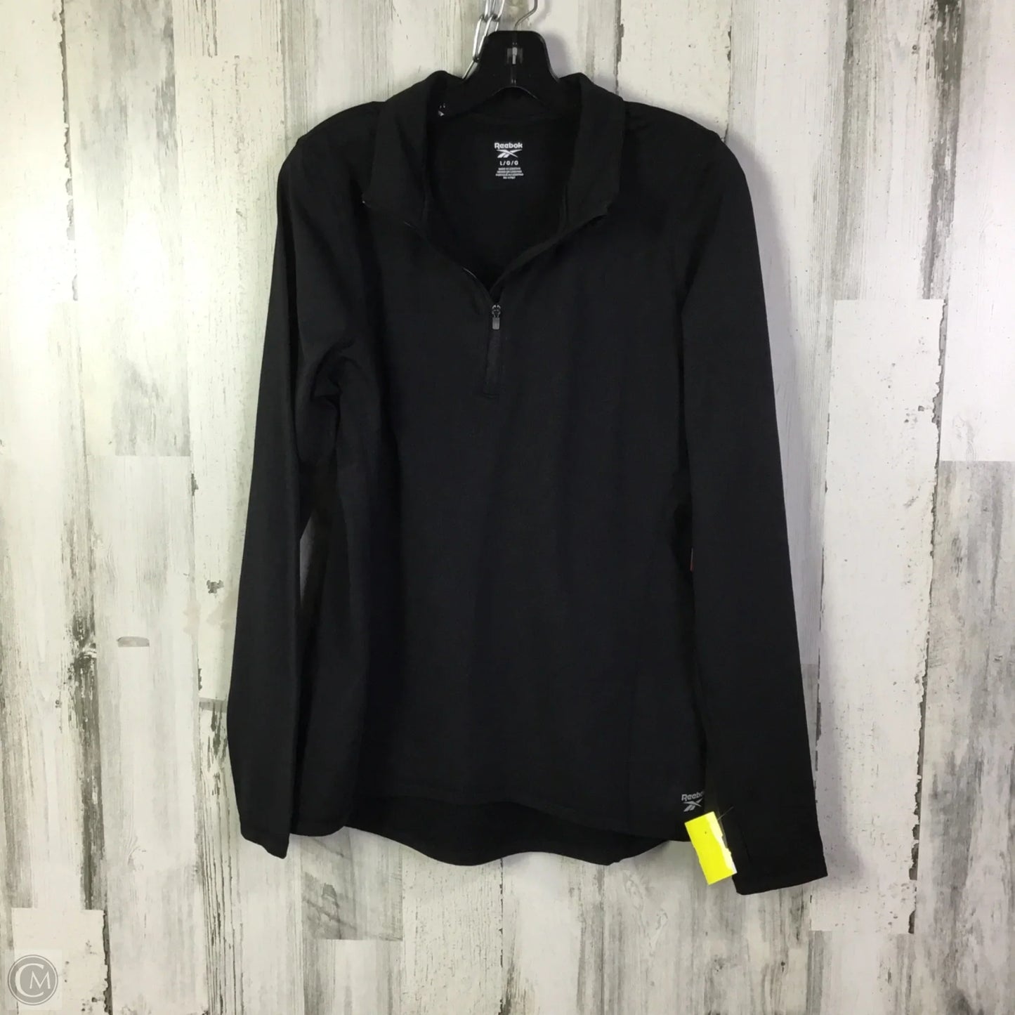 Athletic Top Long Sleeve Collar By Reebok In Black, Size: L