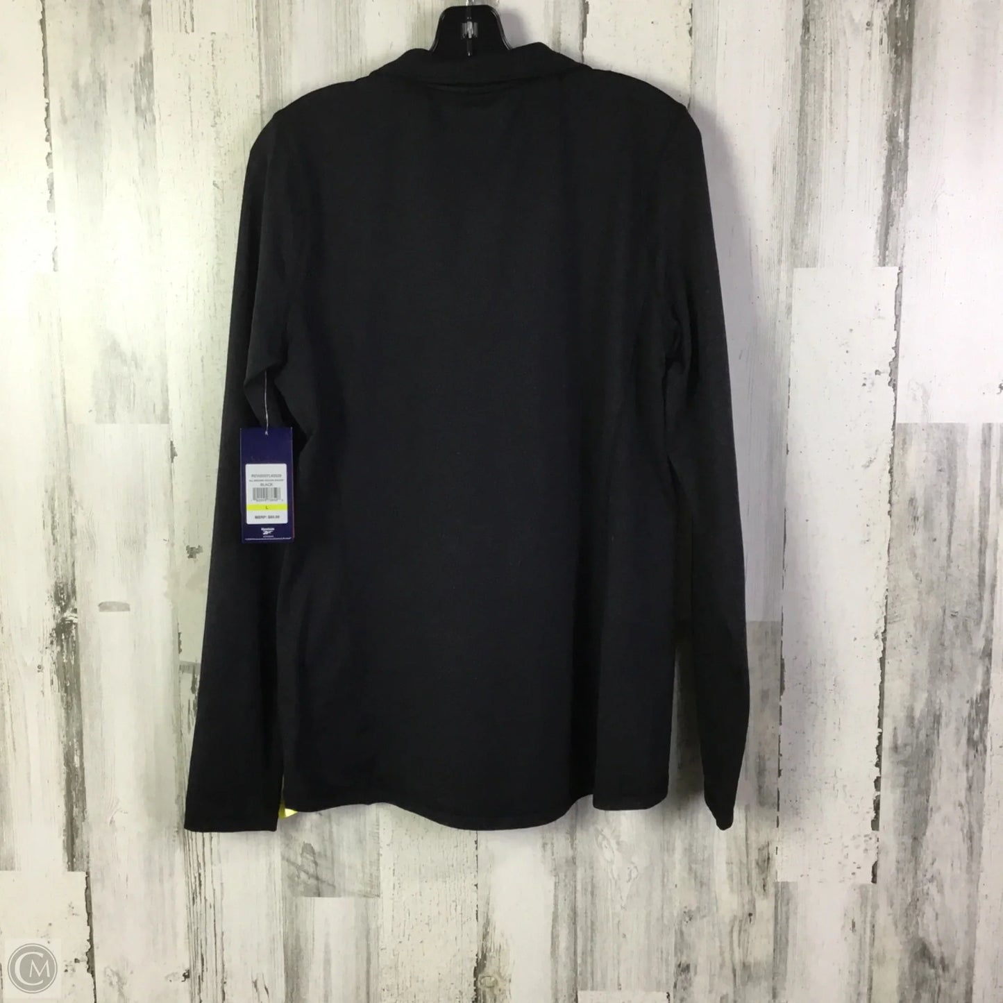 Athletic Top Long Sleeve Collar By Reebok In Black, Size: L