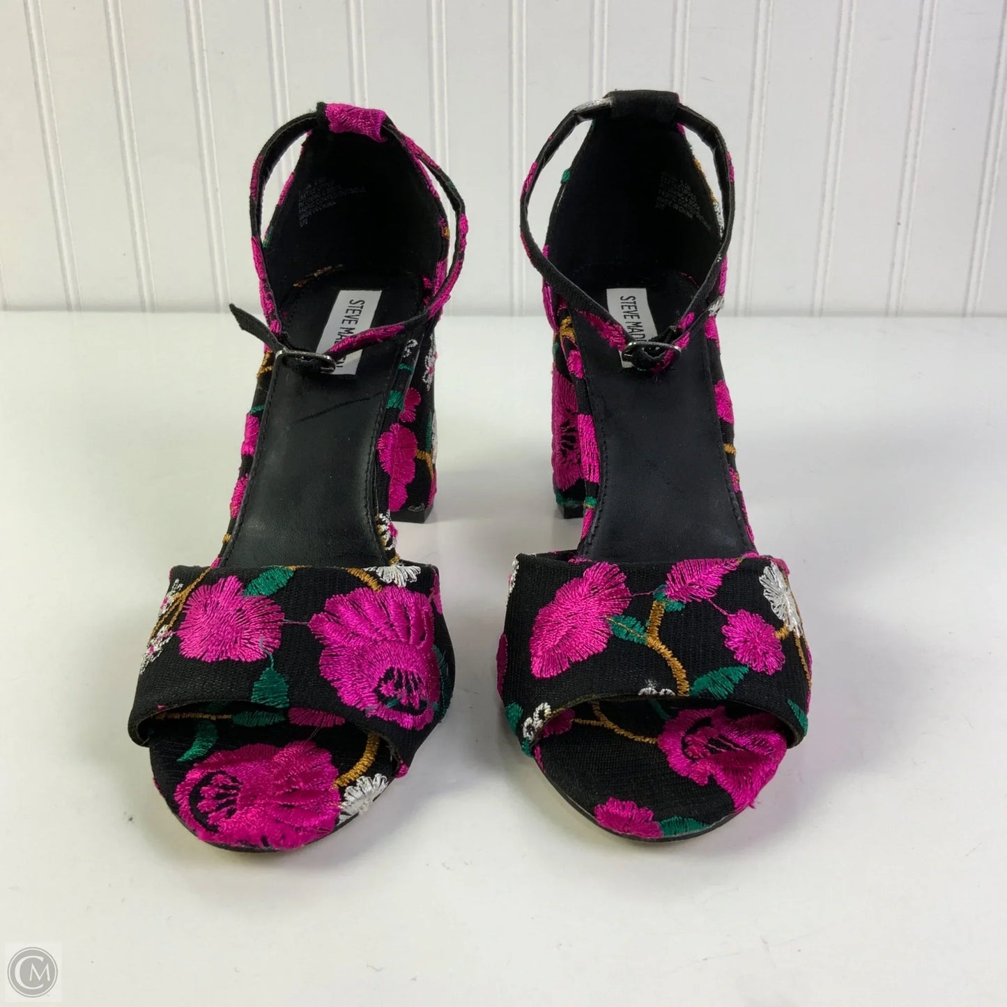 Sandals Heels Block By Steve Madden In Black & Pink, Size: 9.5