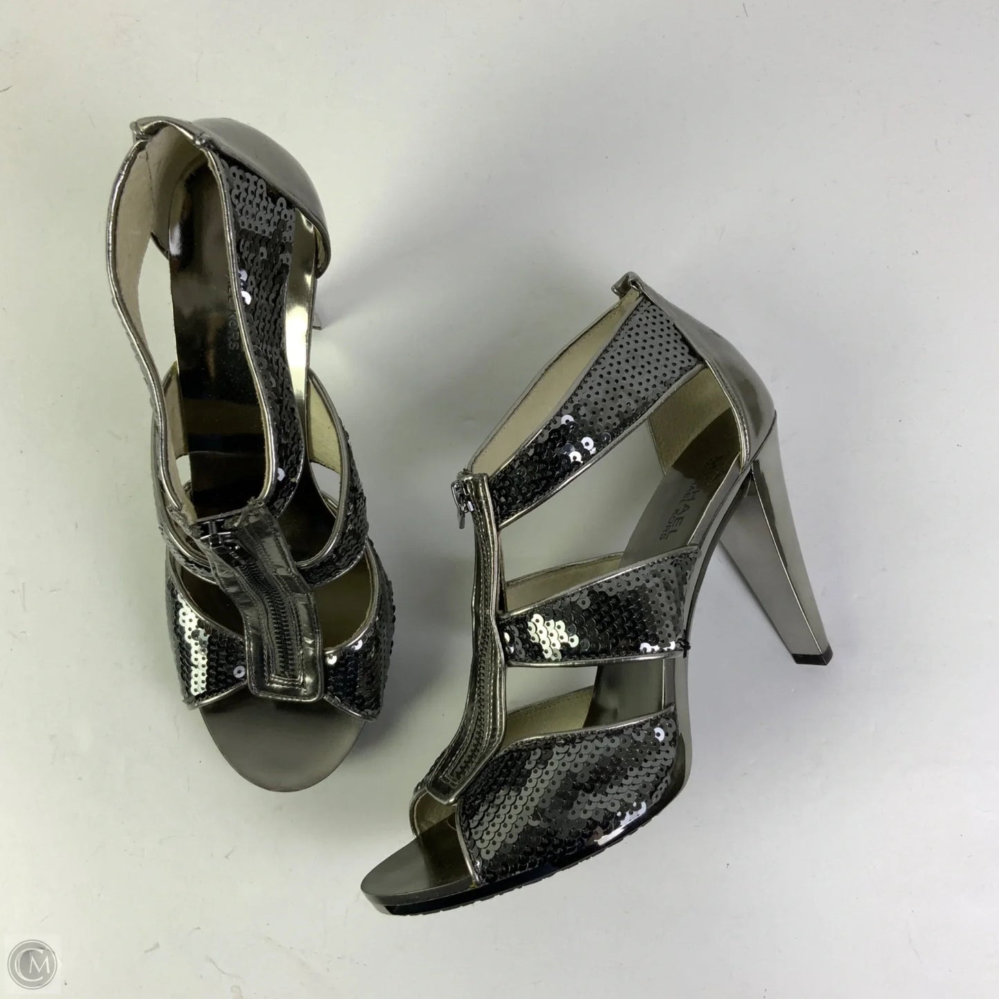 Sandals Heels Stiletto By Michael By Michael Kors In Silver, Size: 10