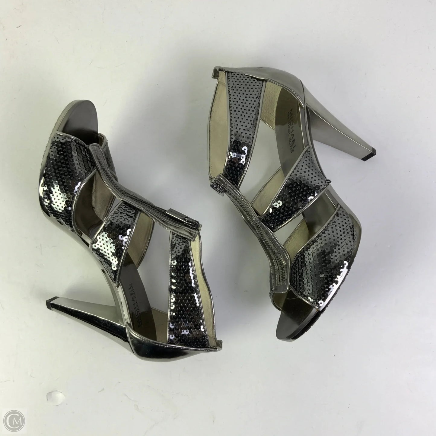 Sandals Heels Stiletto By Michael By Michael Kors In Silver, Size: 10