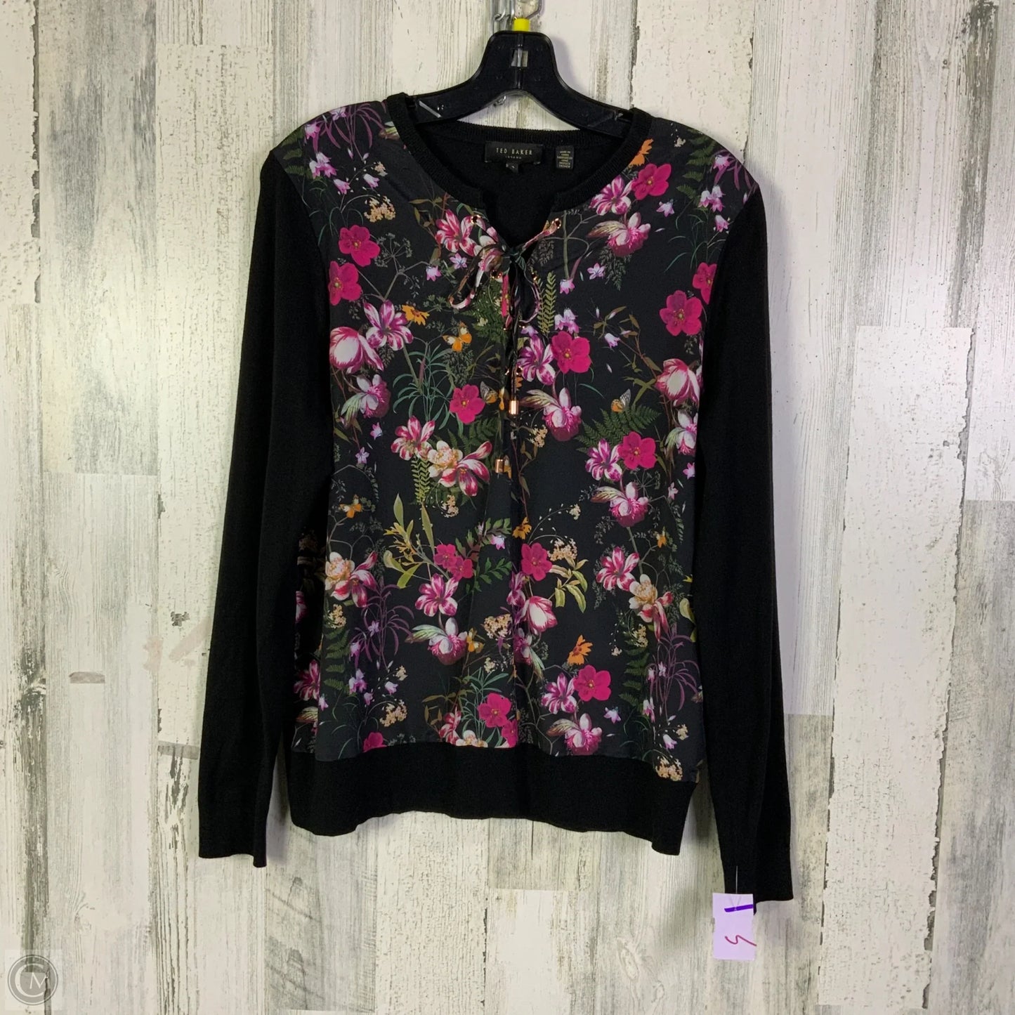 Top Long Sleeve By Ted Baker In Black & Purple, Size: S