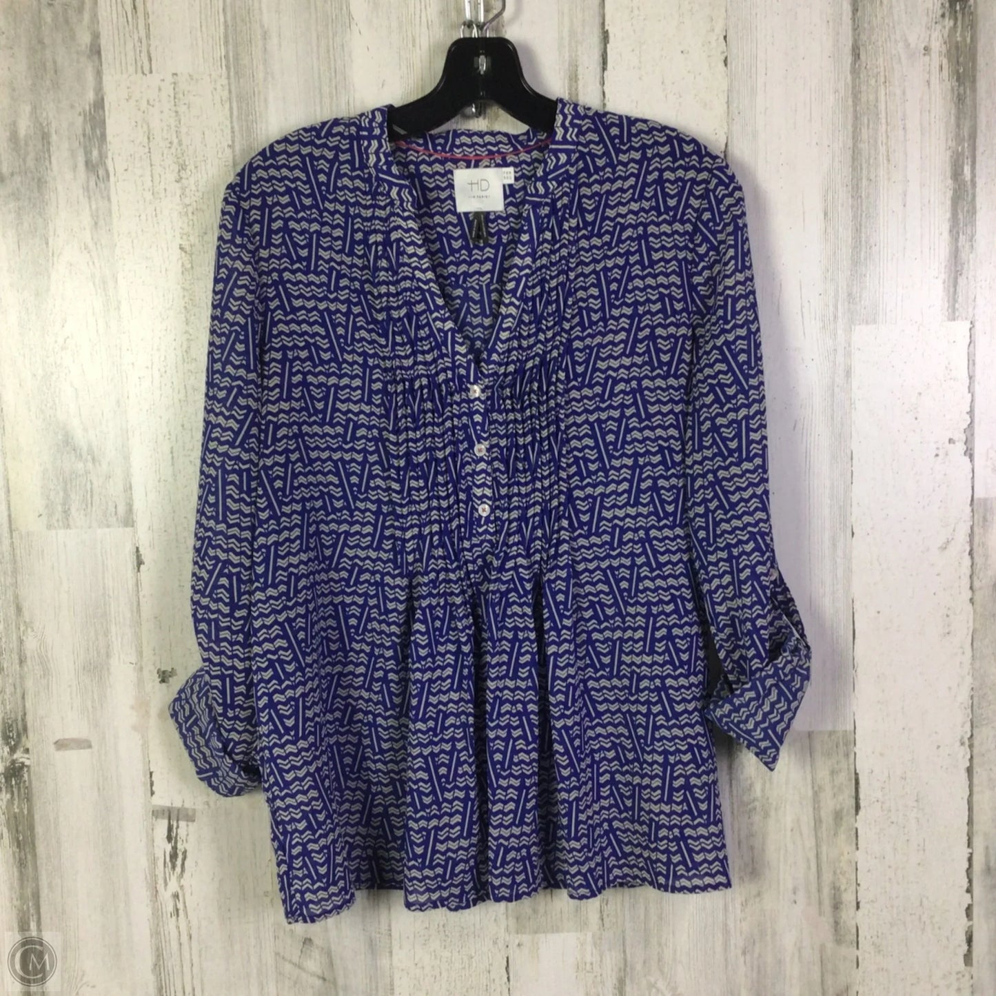 Blouse Long Sleeve By Hd In Paris In Blue & White, Size: S