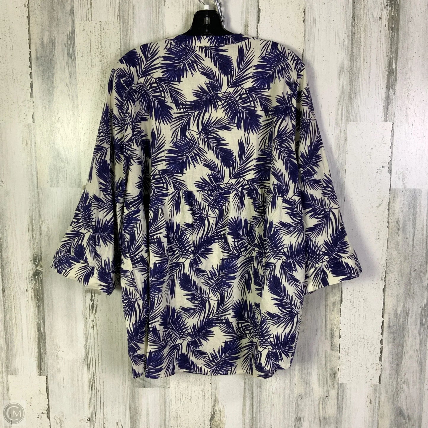 Blouse Short Sleeve By Jones And Co In Blue & Cream, Size: 1x