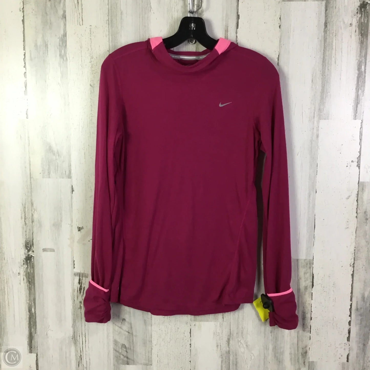 Athletic Top Long Sleeve Hoodie By Nike In Pink, Size: M
