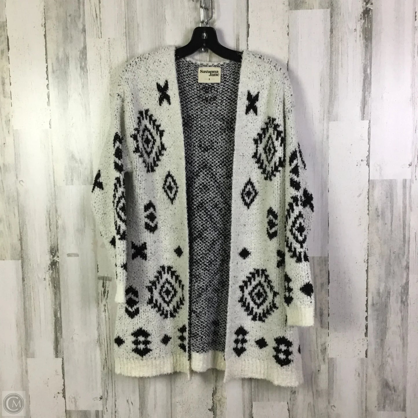 Sweater Cardigan By Savanna Jane In Black & White, Size: S