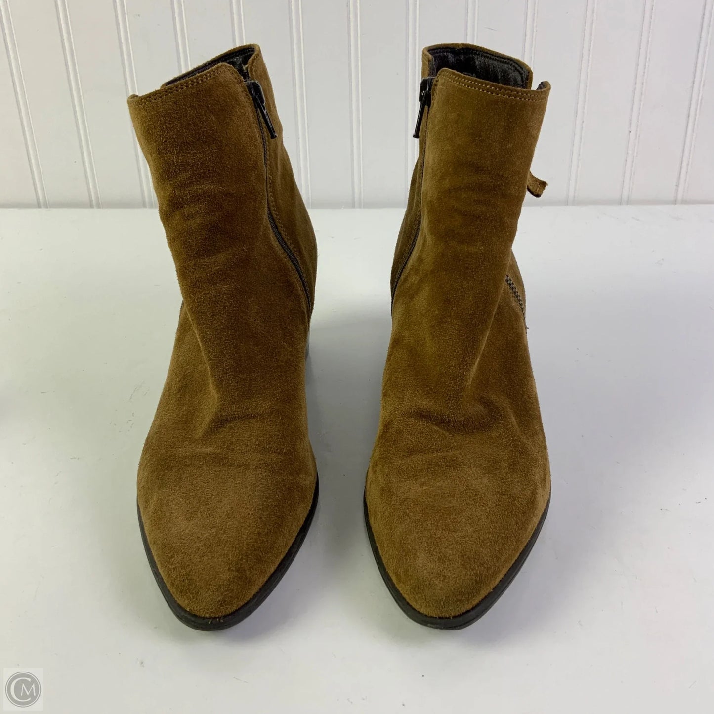 Boots Ankle Heels By Clarks In Tan, Size: 6.5