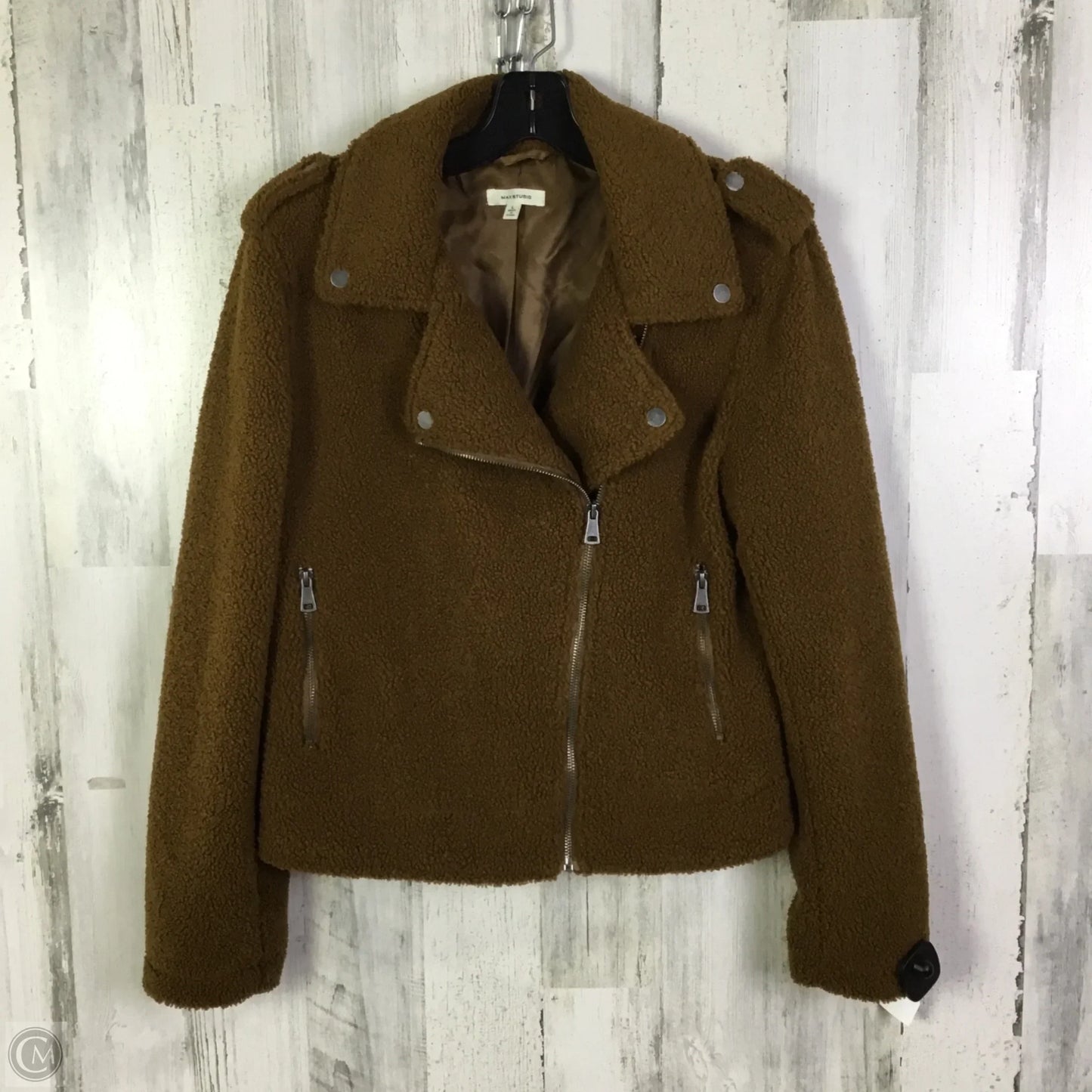 Jacket Moto By Max Studio In Brown, Size: L