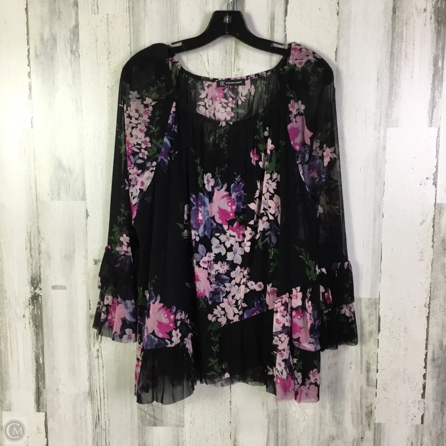 Top 3/4 Sleeve By Inc In Black, Size: 1x