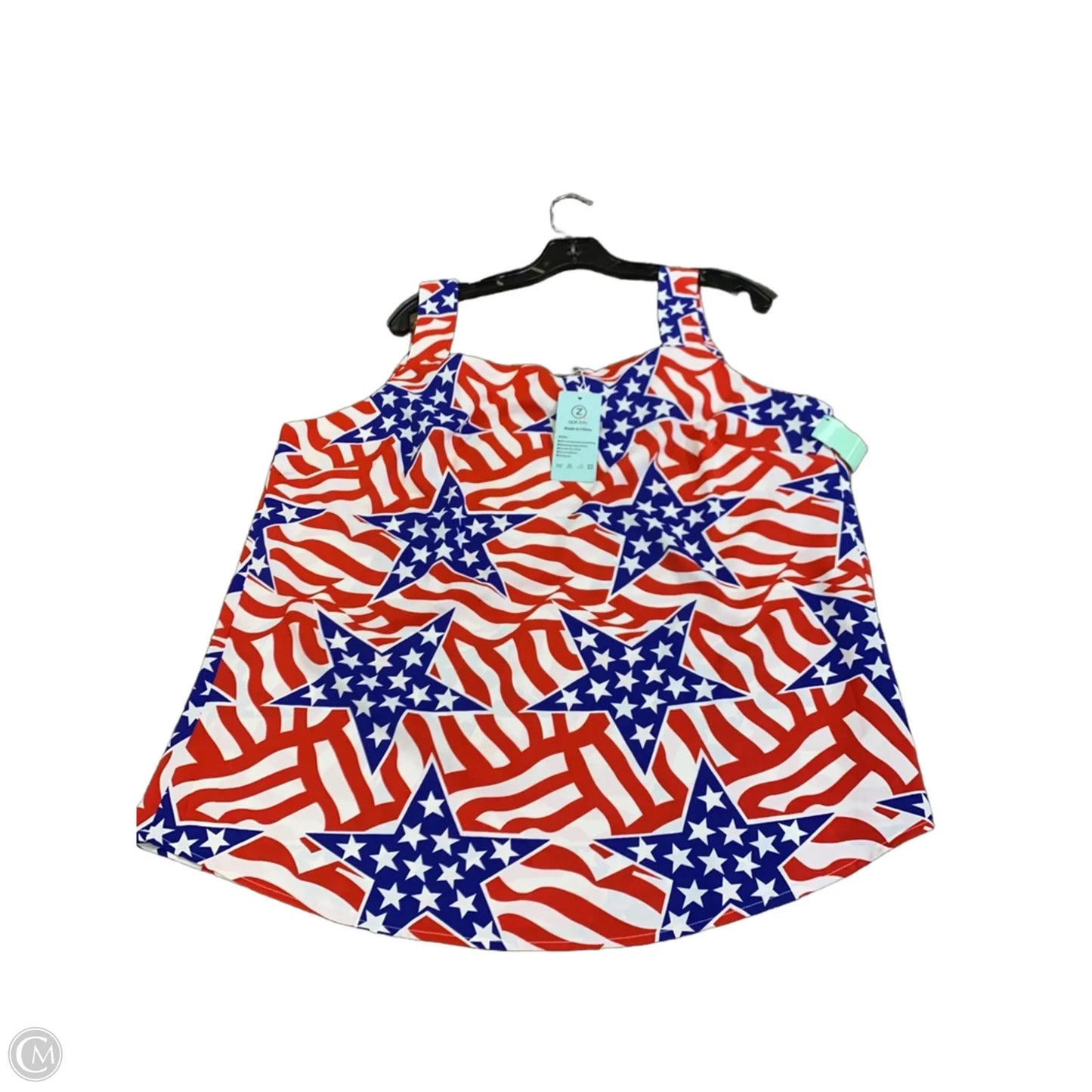 Top Sleeveless By Cmf In Blue & Red & White, Size: 2x