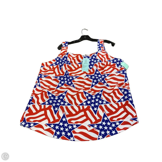 Top Sleeveless By Cmf In Blue & Red & White, Size: 2x