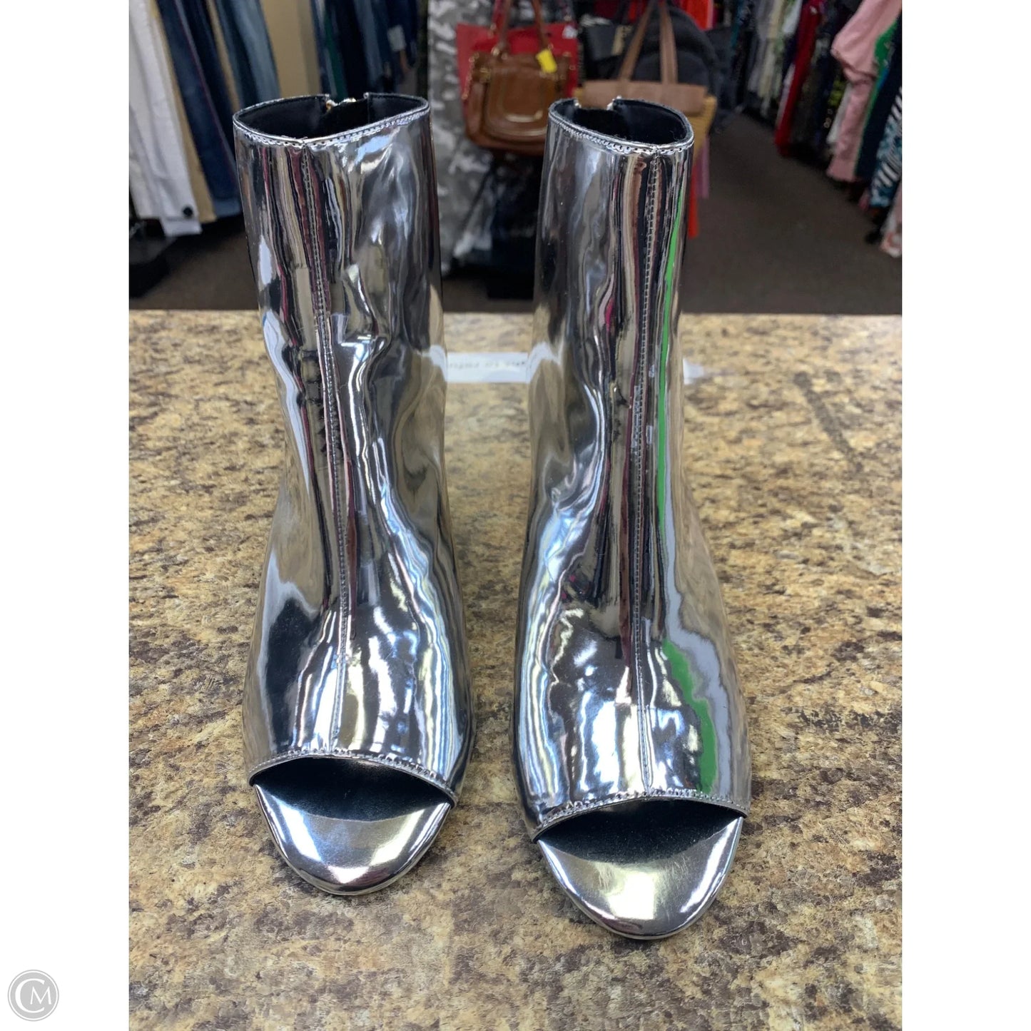 Boots Mid-calf Heels By Cmf In Silver, Size: 11