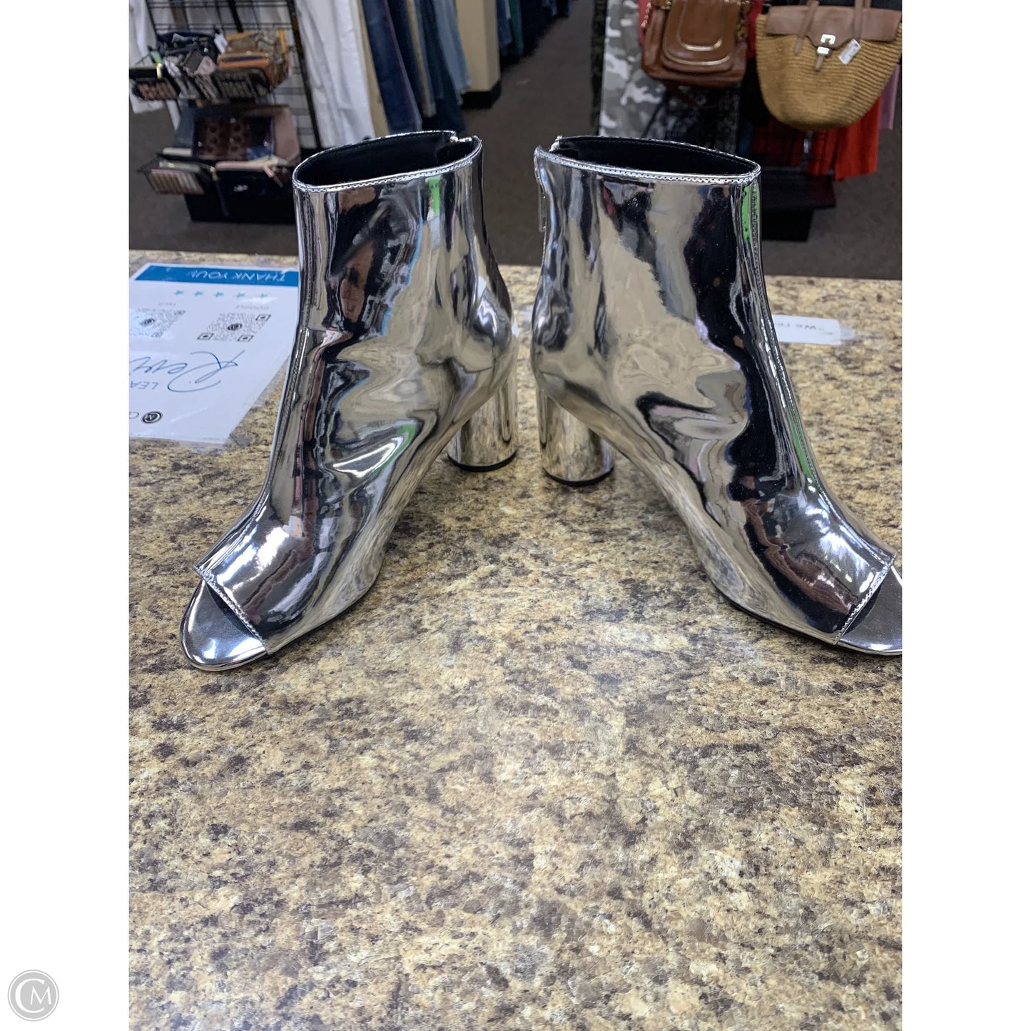 Boots Mid-calf Heels By Cmf In Silver, Size: 11