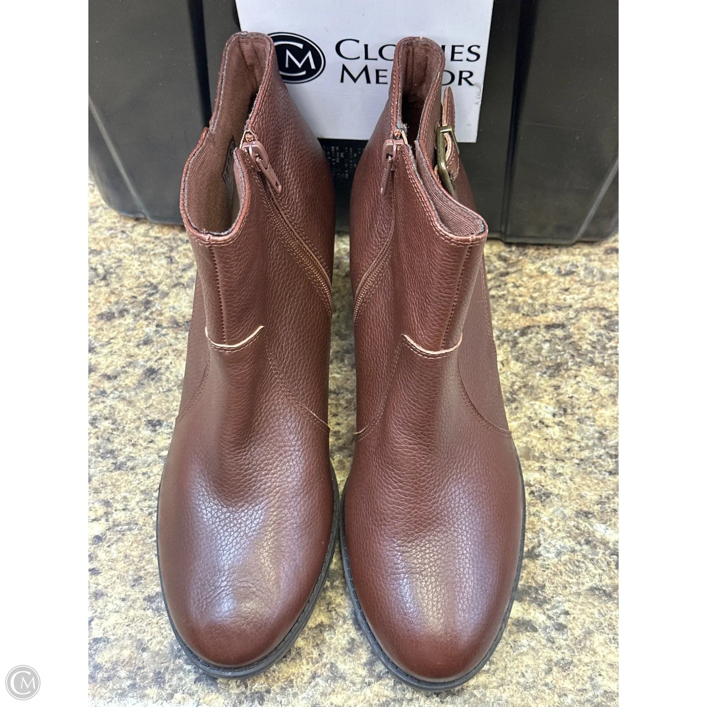 Boots Ankle Heels By Clarks In Brown, Size: 10