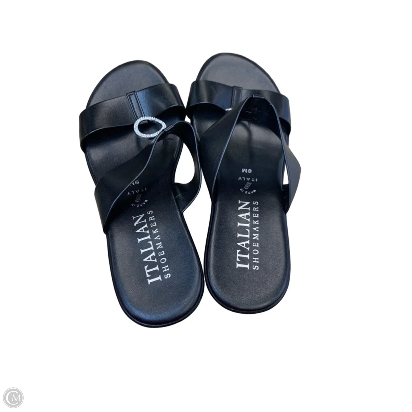 Sandals Heels Wedge By Italian Shoemakers In Black & Silver, Size: 9