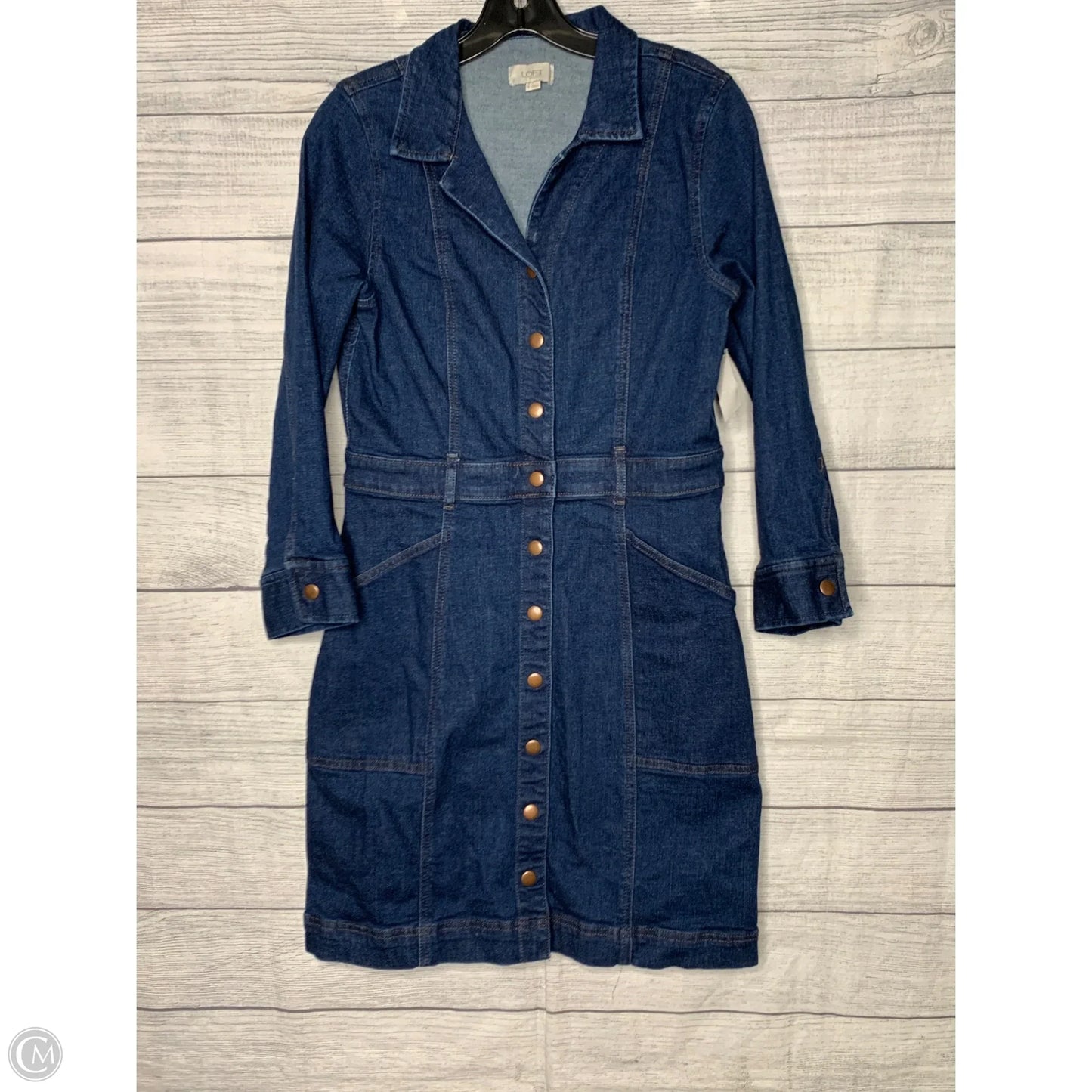 Dress Casual Midi By Loft In Blue Denim, Size: 6