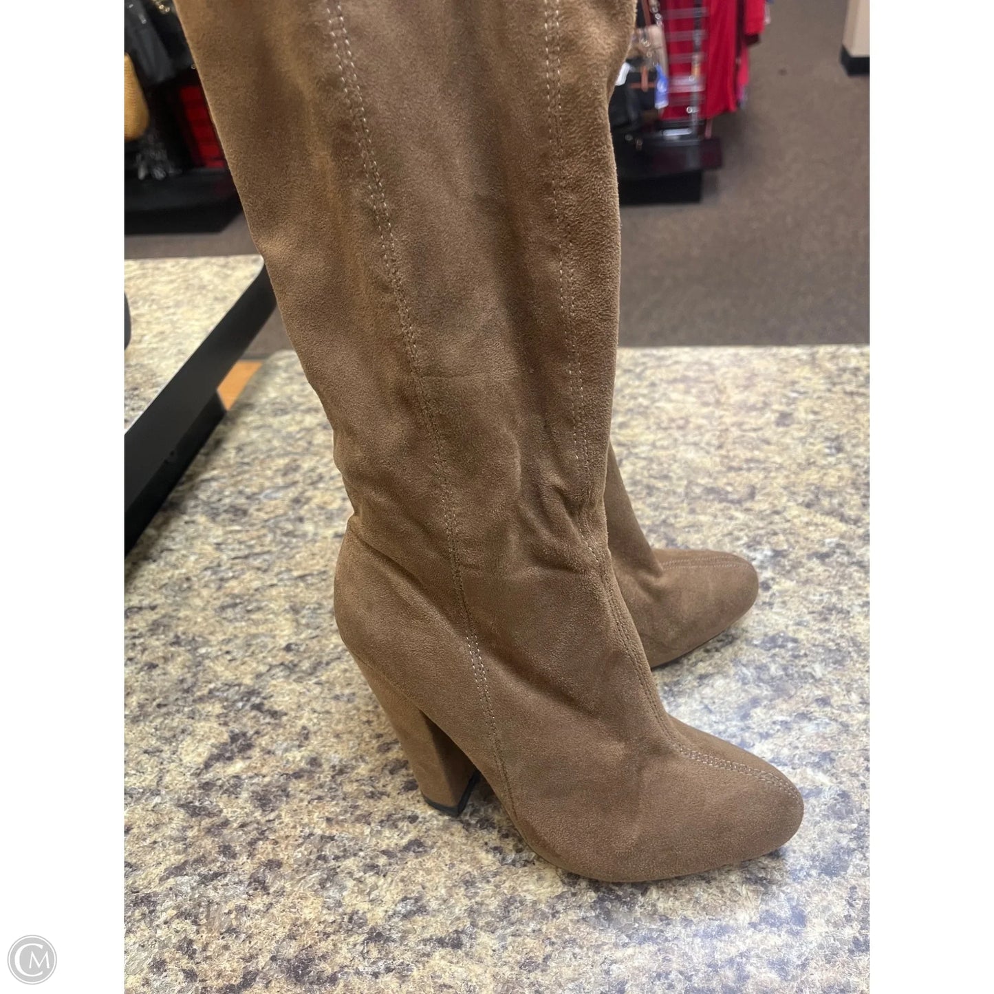 Boots Knee Heels By Clothes Mentor In Beige, Size: 7.5