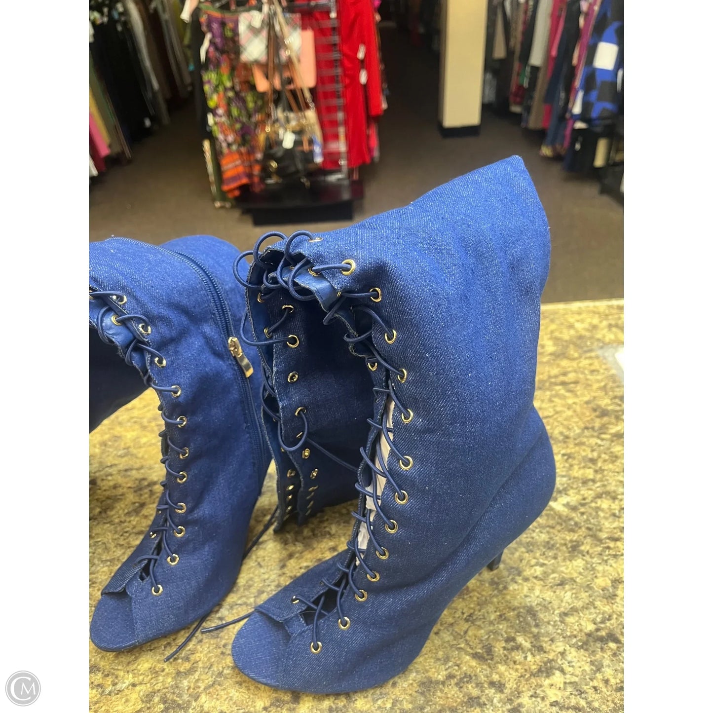 Boots Knee Heels By Clothes Mentor In Blue, Size: 10
