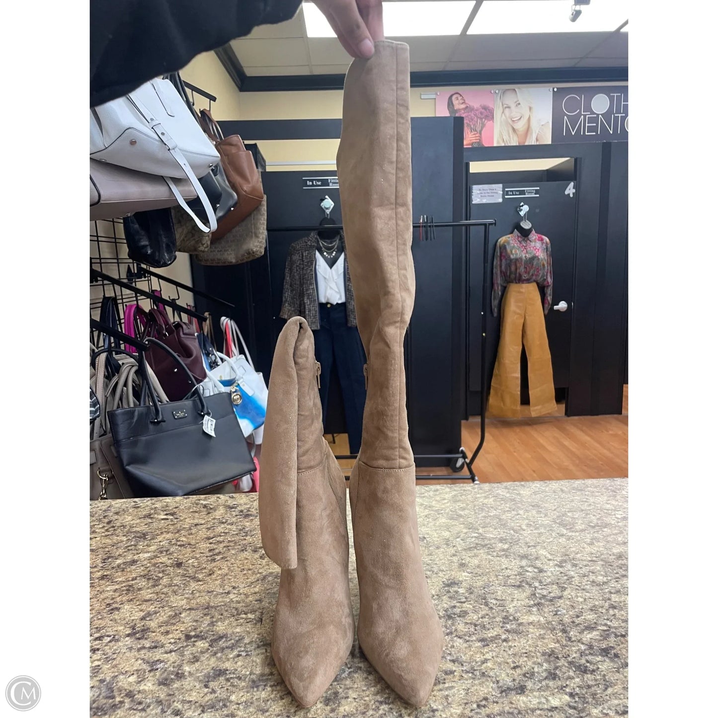 Boots Knee Heels By Nine West In Beige, Size: 8.5