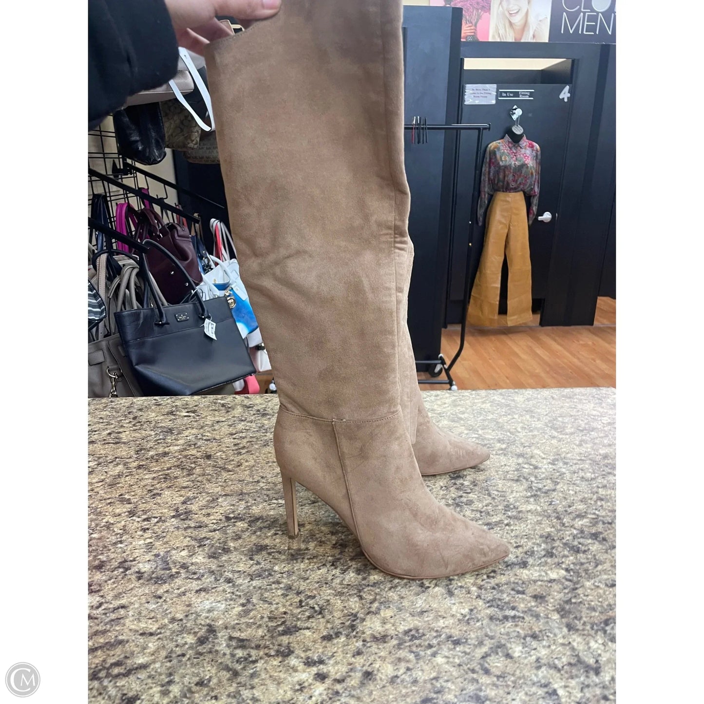 Boots Knee Heels By Nine West In Beige, Size: 8.5