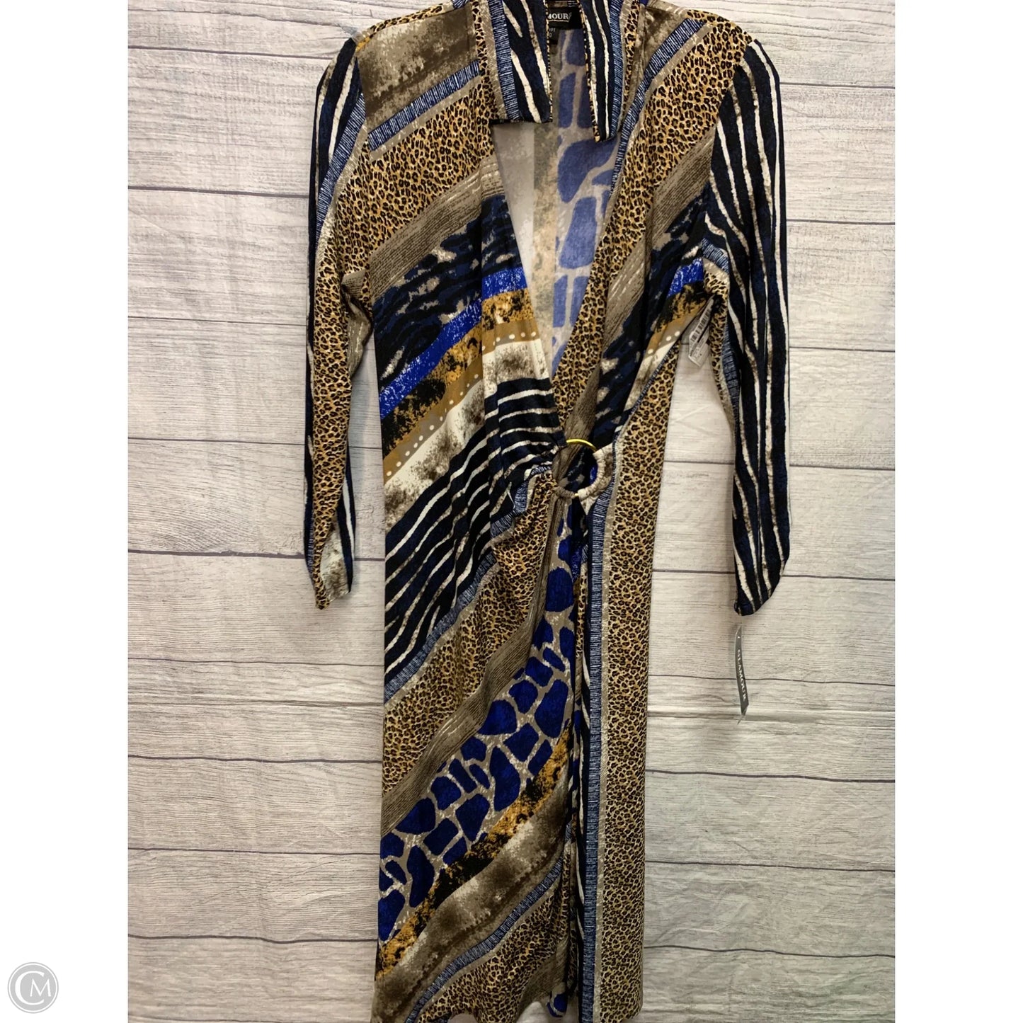 Dress Casual Midi By Glamour In Blue & Brown, Size: 8