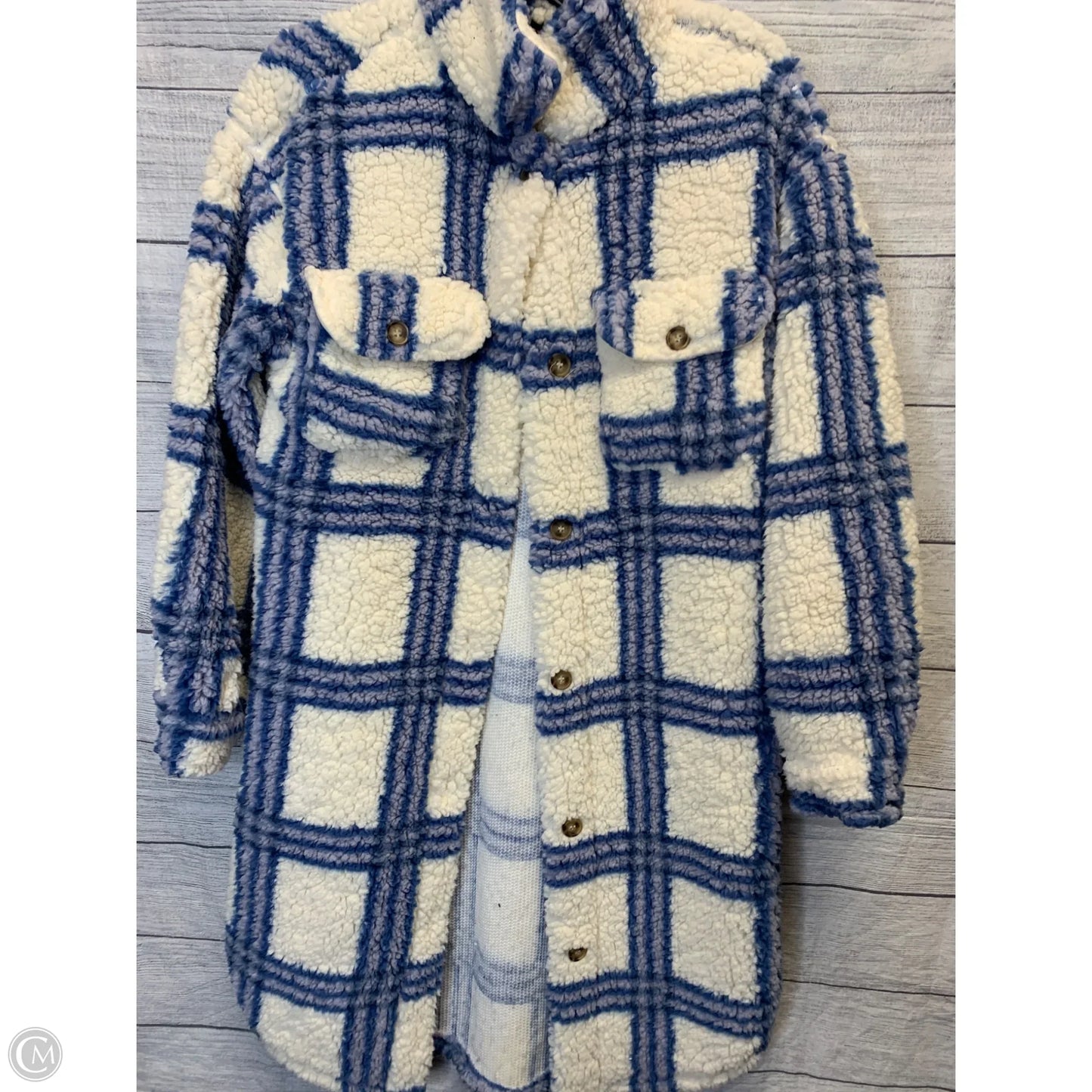 Coat Faux Fur & Sherpa By Almost Famous In Blue & White, Size: S