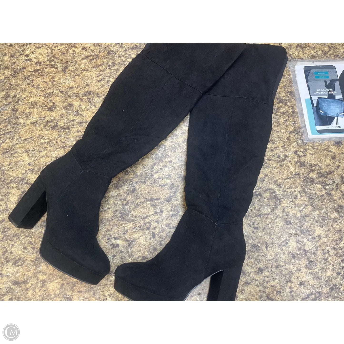 Boots Knee Heels By Bamboo In Black, Size: 10