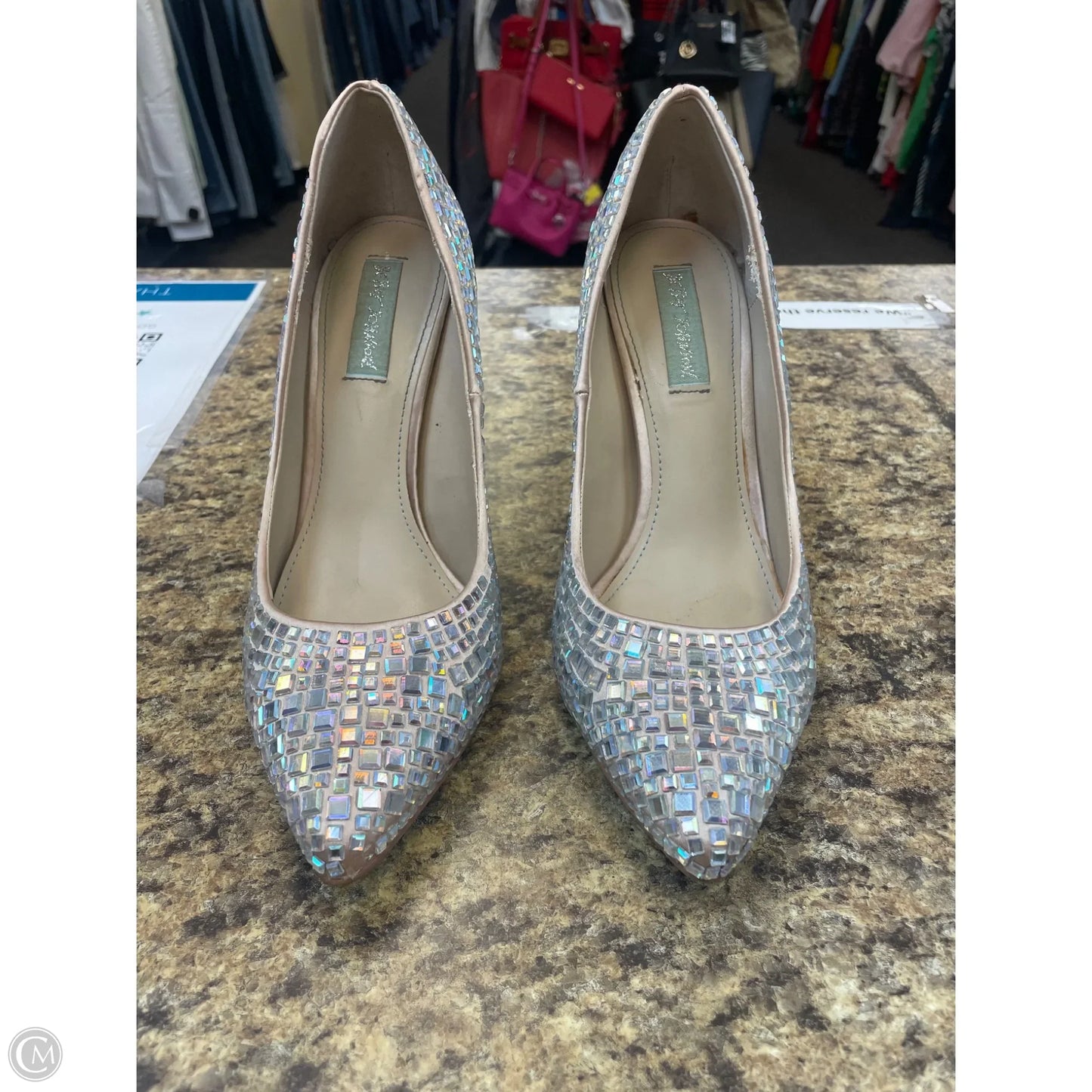 Shoes Heels Stiletto By Betsey Johnson In Silver, Size: 8.5