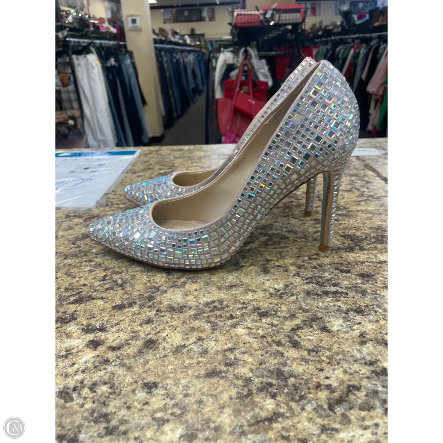 Shoes Heels Stiletto By Betsey Johnson In Silver, Size: 8.5