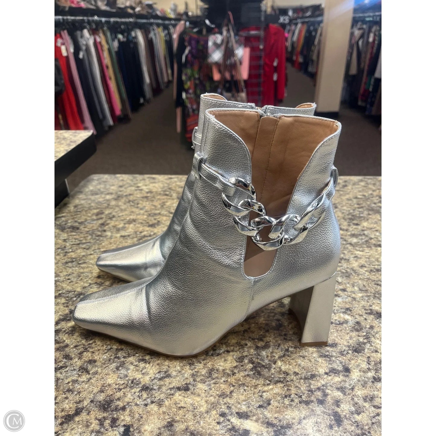 Boots Ankle Heels By Cmf In Silver, Size: 11