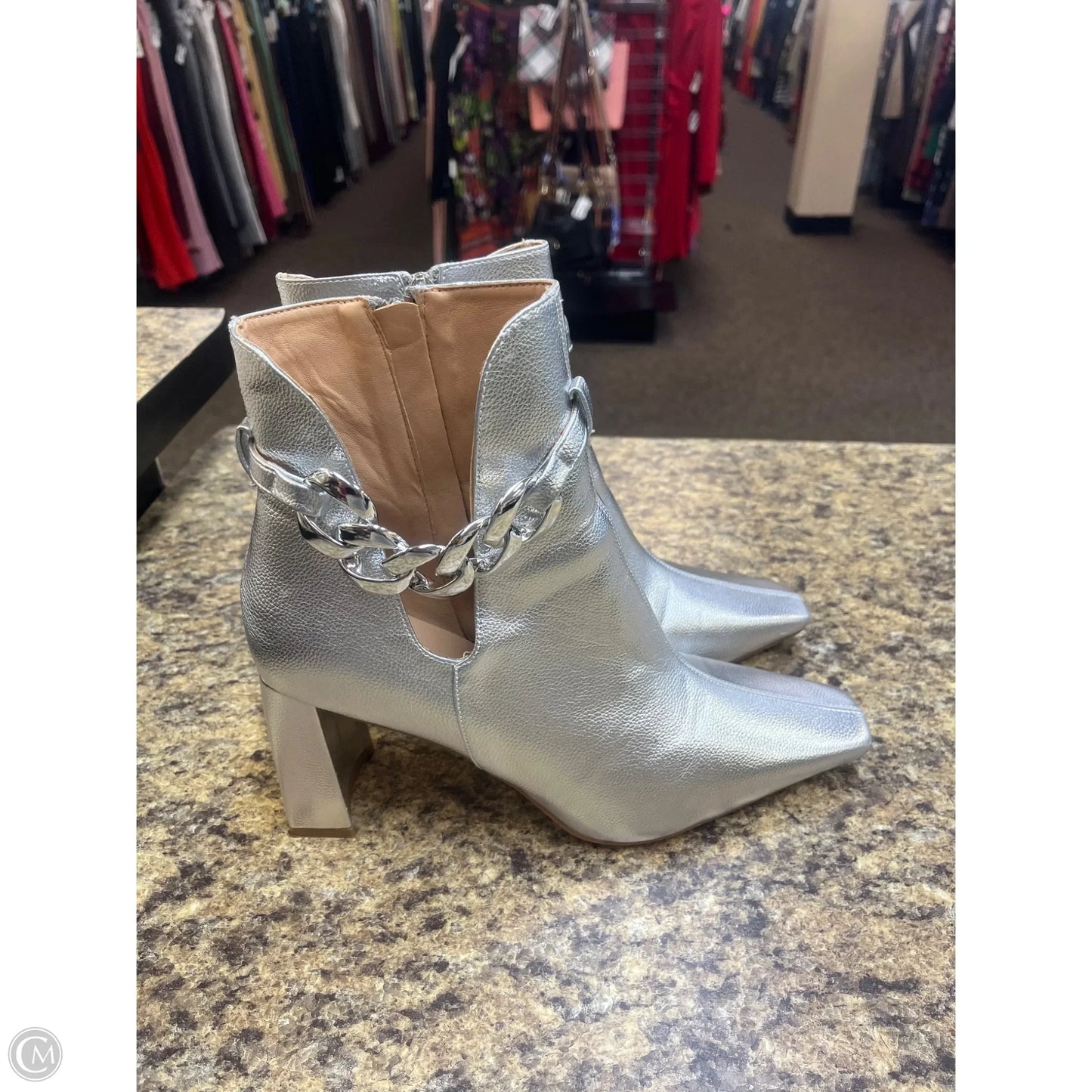 Boots Ankle Heels By Cmf In Silver, Size: 11