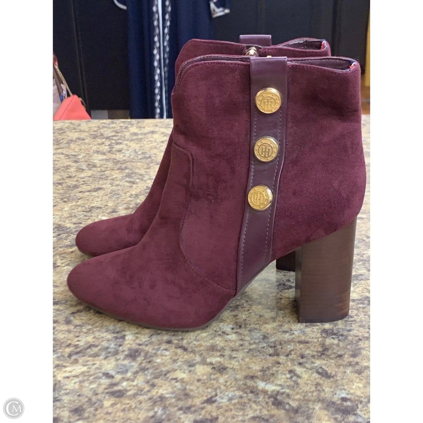 Boots Ankle Heels By Tommy Hilfiger In Maroon, Size: 9