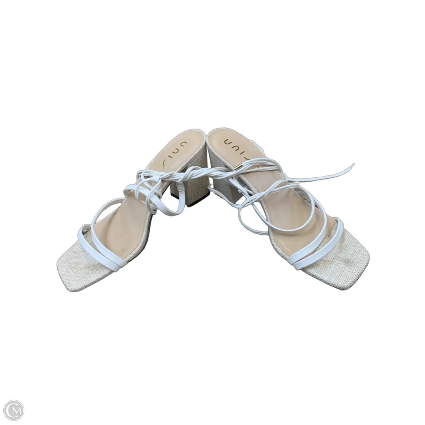 Sandals Heels Block By Unisa In Tan & White, Size: 10