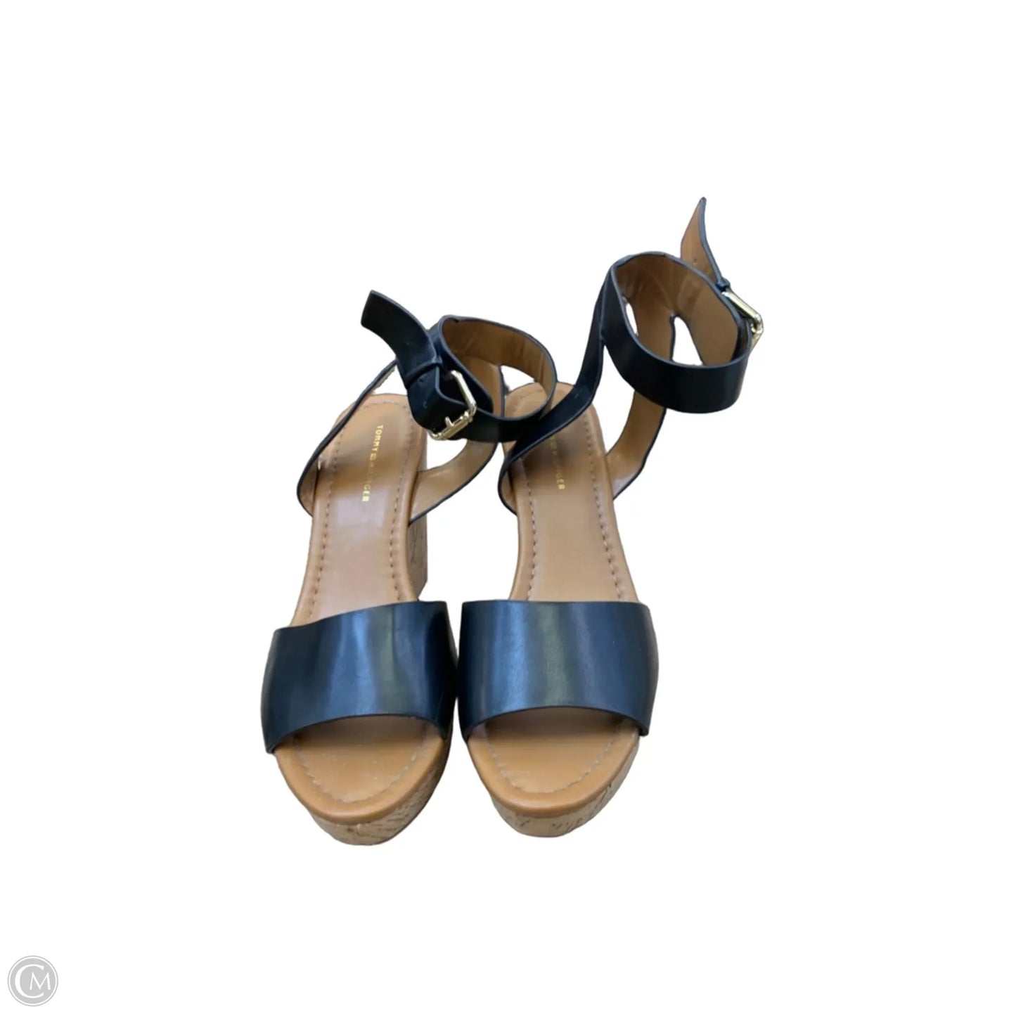 Sandals Heels Wedge By Tommy Hilfiger In Black & Tan, Size: 8.5