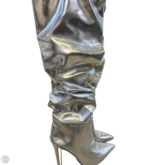 Boots Knee Heels By Cmf In Silver, Size: 10