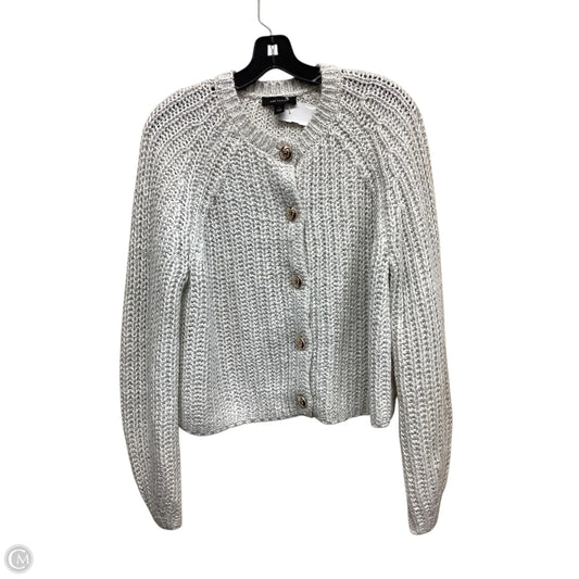 Sweater Cardigan By Ann Taylor In Cream & Silver, Size: L