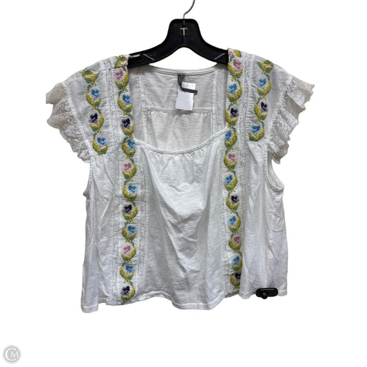 Top Short Sleeve By Anthropologie In White, Size: L
