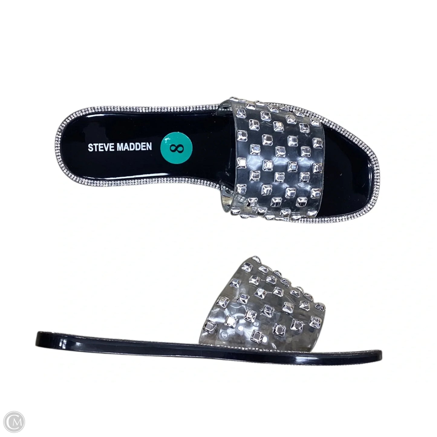 Sandals Flats By Steve Madden In Black & Silver, Size: 8